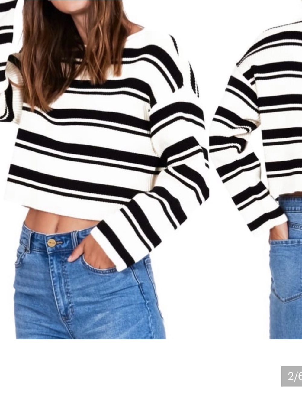 Amuse Society Cropped Black & White Striped Knit Sweater